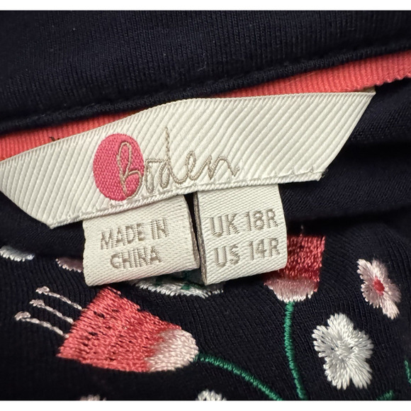 Boden Remi Belted Embroidered Midi Dress Womens Size US 14R Navy Blue Floral - Picture 9 of 9